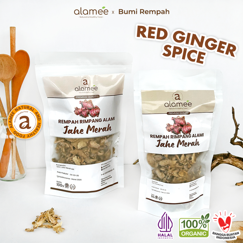

ALAMEE Jahe Merah Kering Iris Dried Ginger Rempah Rimpang Organik Alami Bumbu Masakan Masak 100g 50g