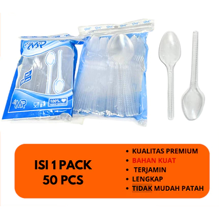 IS - SENDOK STG BENING TRANSPARAN 50PCS - SENDOK PLASTIK KECIL TEH PUDING - SENDOK MAKAN BENING / HI