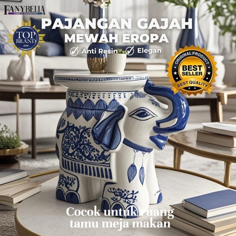 Pajangan Keramik Gajah Guci Porselen Biru Putih Import Dekorasi Rumah