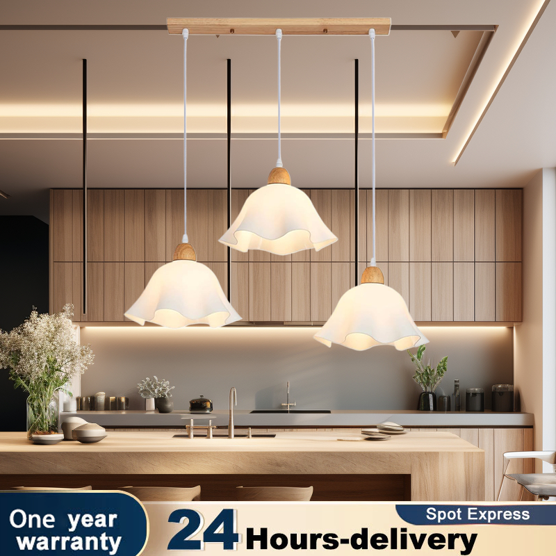 Lampu gantung estetika awan lampu gantung dekoratif Nordik kayu solid lampu gantung kaca restoran da