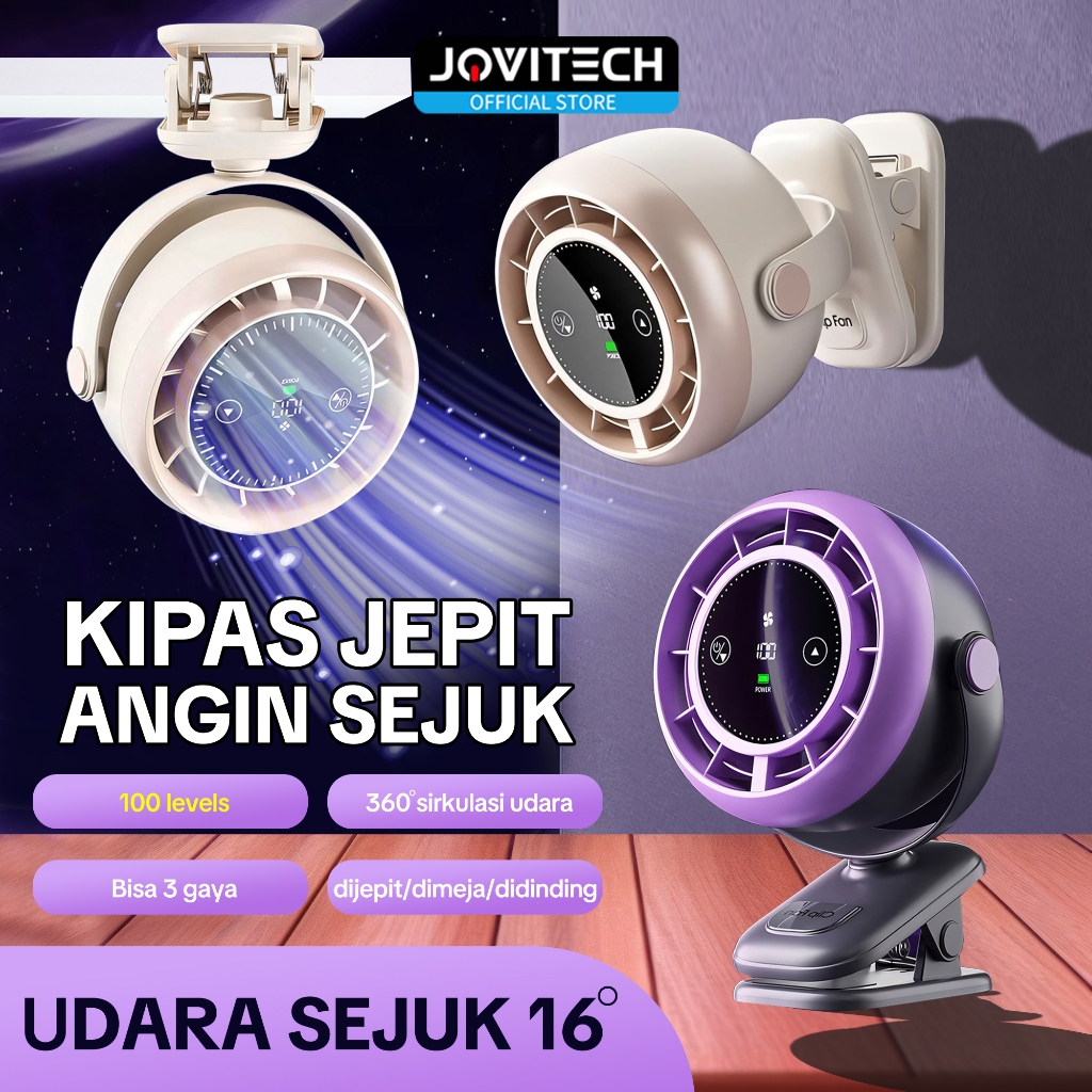 (TREND KIPAS JEPIT) Jovitech FN36 Kipas Angin Strong Wind 100 Gear Jepit Meja Usb Mini Fan touch con