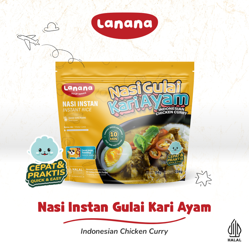 

Lanana - Nasi Putih Instant: Soto Ayam, Kari Ayam, & Rawon Ayam Travel Pack