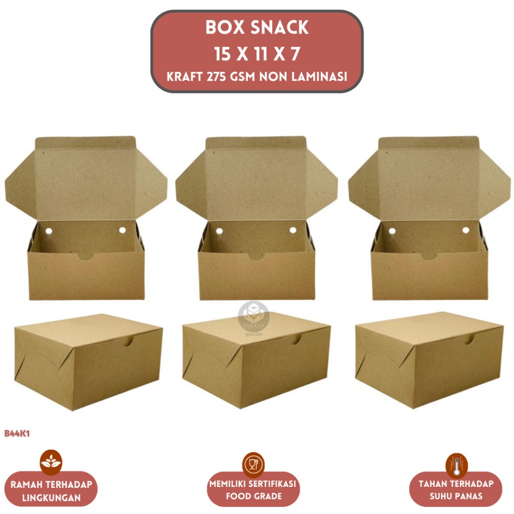 Snack Box 15X11X7 Bahan 275 Gsm Dus Kue 11x15 Dus Snack 15x11 (B44K1-Non Laminasi)