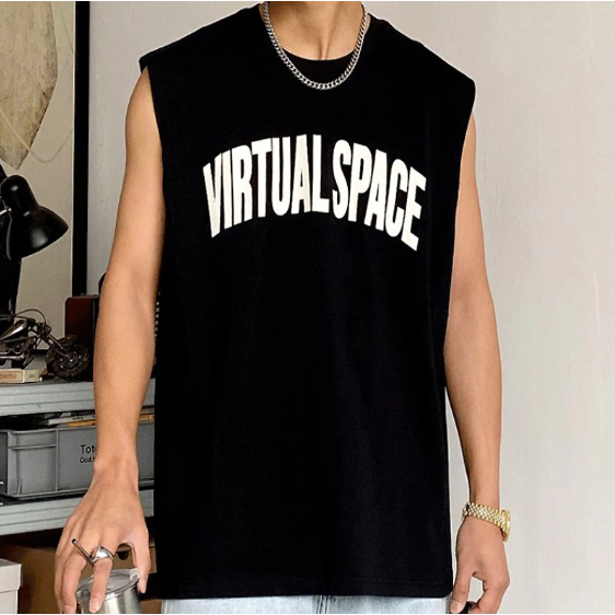 Baju Kaos Singlet Pria VIRTUAL SPACE Kaos Gym Santai Trendy | Size M,L,XL,XXL / Kaos Tanktop Harajuk