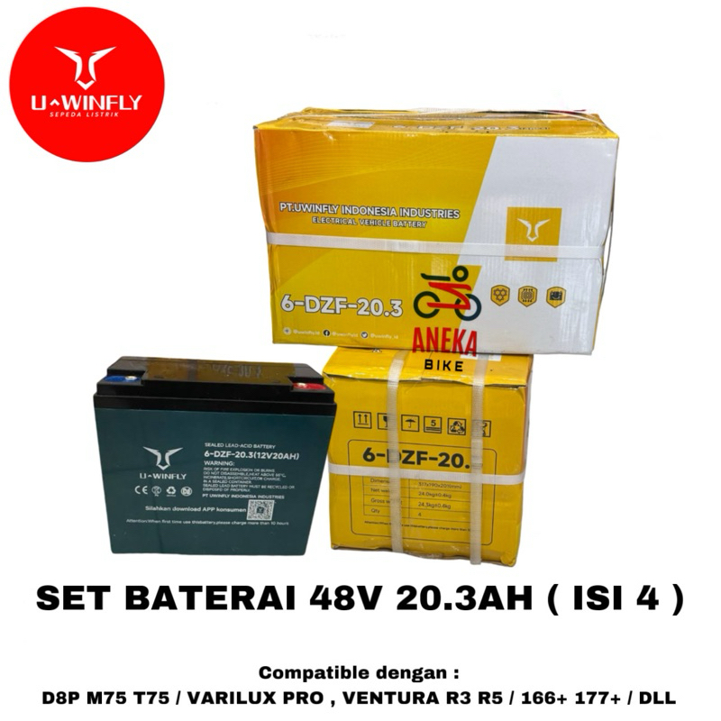 BATERAI AKI UWINFLY 6-DZF-20.3 48V20AH ORIGINAL 100% Bawaan Sepeda Listrik U-winfly 48v 20ah SATUAN 