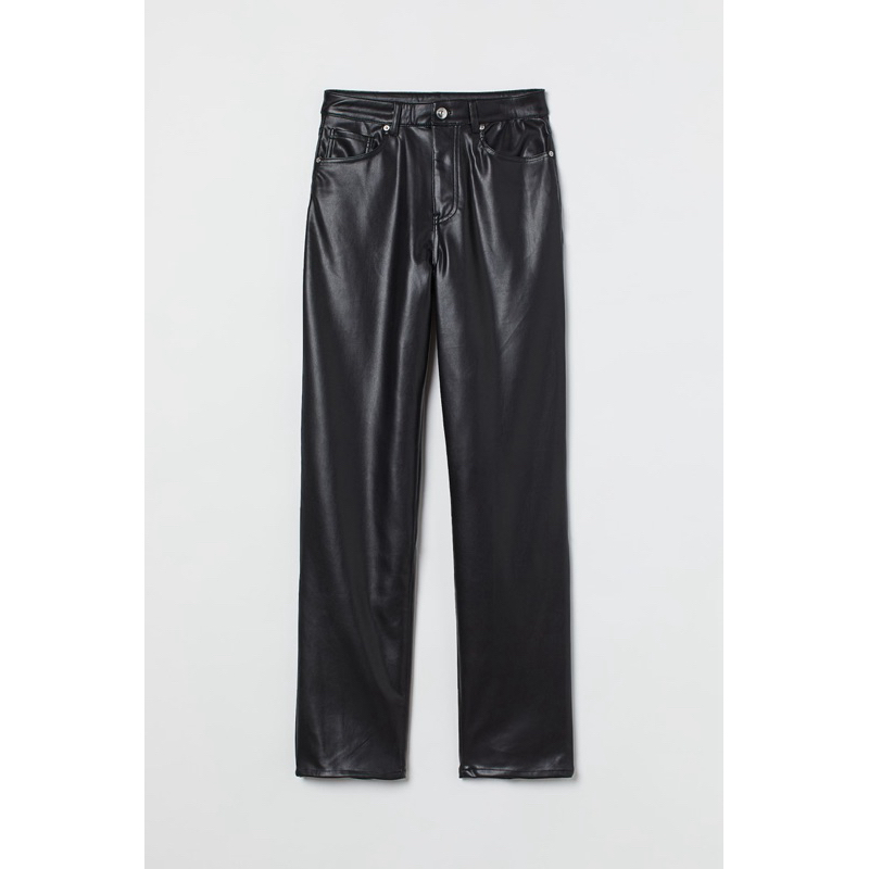 𝙋𝙍𝙀𝙇𝙊𝙑𝙀𝘿 H&M Black Leather High Waist Skinny Trouser Pants Celana Panjang Kulit Wanita