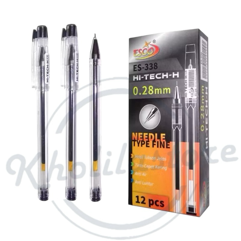 

(12 pcs) Pulpen Gel Hi Tech Esco / Gel Pen Hitech ES-338 0.28mm