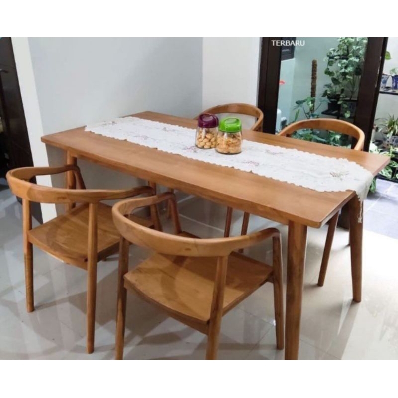 RAY meja trembesi, set meja makan kayu trembesi, meja makan mininalis