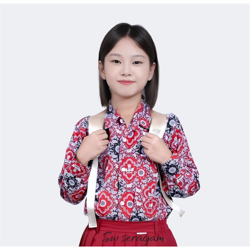 Batik Sekolah Sd Negeri kelas 1- 6 sd Motif merah Tunas Harapan baju seragam sekolah kemeja anak lak