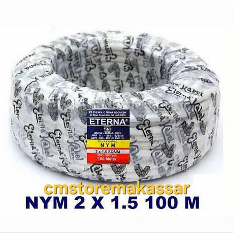 100 Meter Kabel Listrik ETERNA 2 x 1.5 MM NYM Roll 100 Meter SNI LMK Kabel Tembaga Tunggal Instalasi
