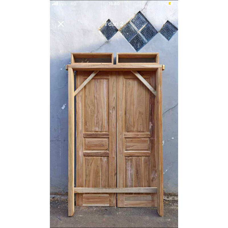 Pintu utama kupu tarung+kusen kayu jati