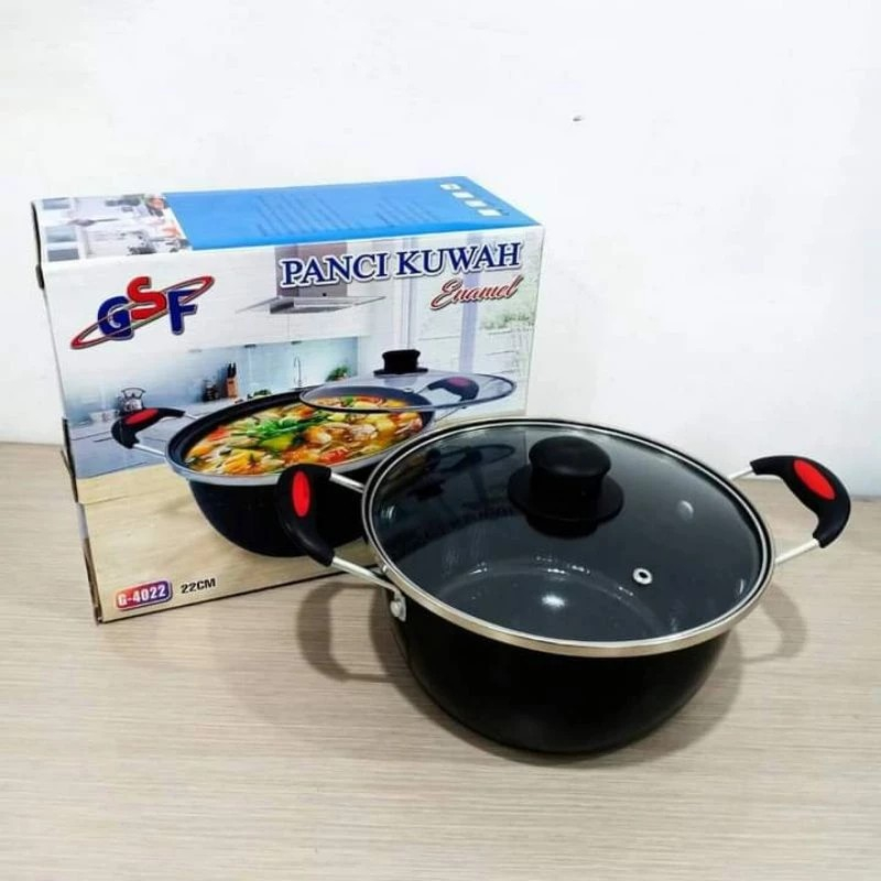 PANCI KUAH GSF ENAMEL TUTUP KACA 20/22/24CM panci serbaguna gsf panci masak gsf panci tutup kaca gsf