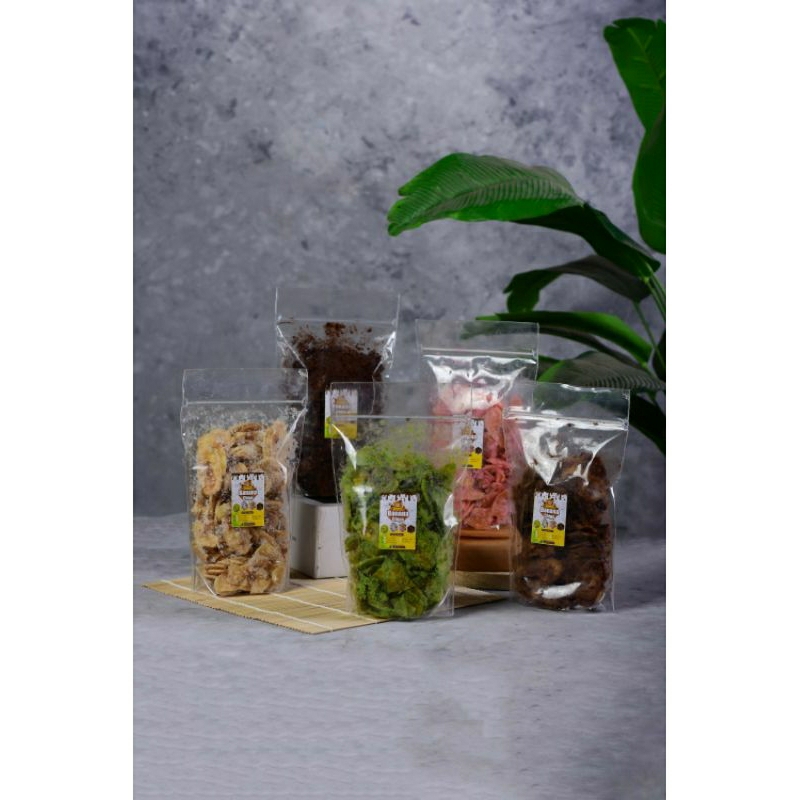

Paket bundling keripik pisang lumer aneka rasa isi 10 pcs, kemasan standing pouch 100gram