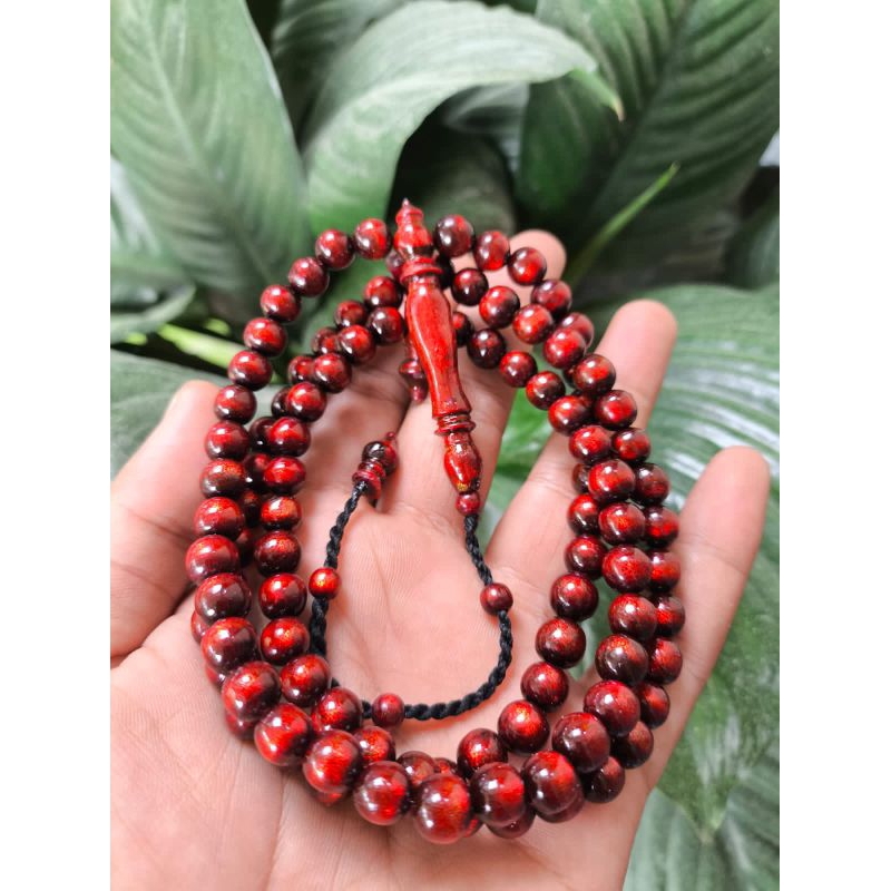 TASBIH 99 AKAR BAHAR TALI ARUS LAUT WARNA MERAH UKURAN 7MM