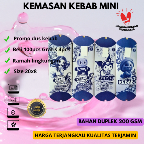 

[Isi 100 Lembar] Kertas Pembungkus Kebab MINI 20x8 - Kantong Box Kebab Ungu Kartun