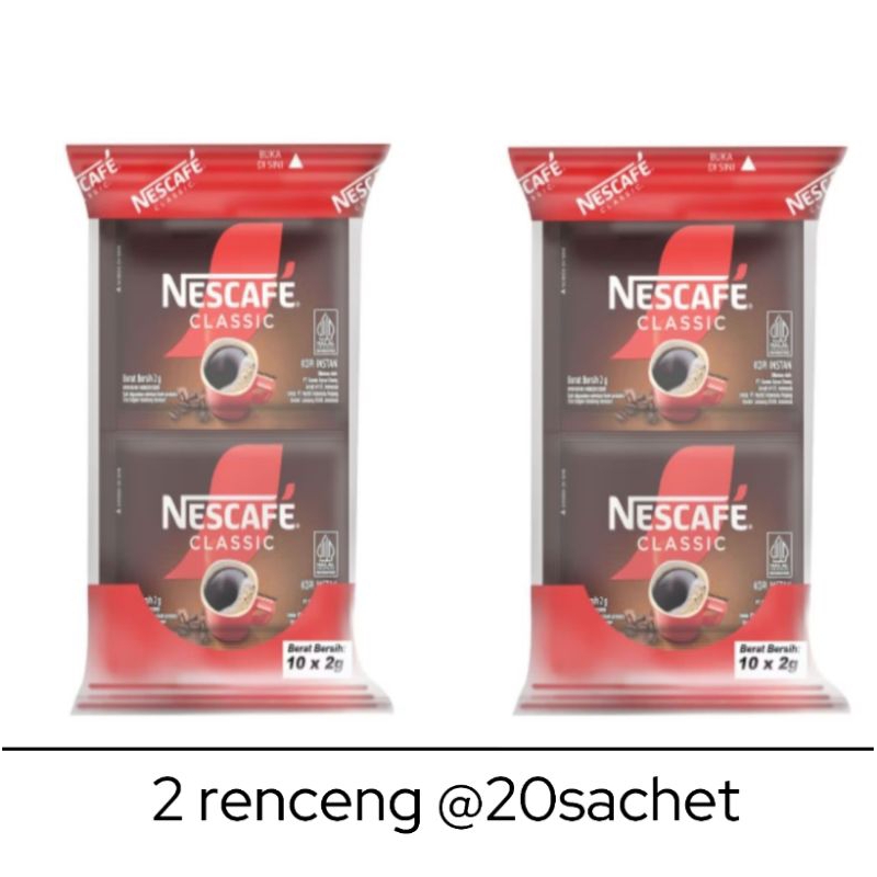 

Nescafe Classic Sachet 2gr paket 2 renceng (20sachet)