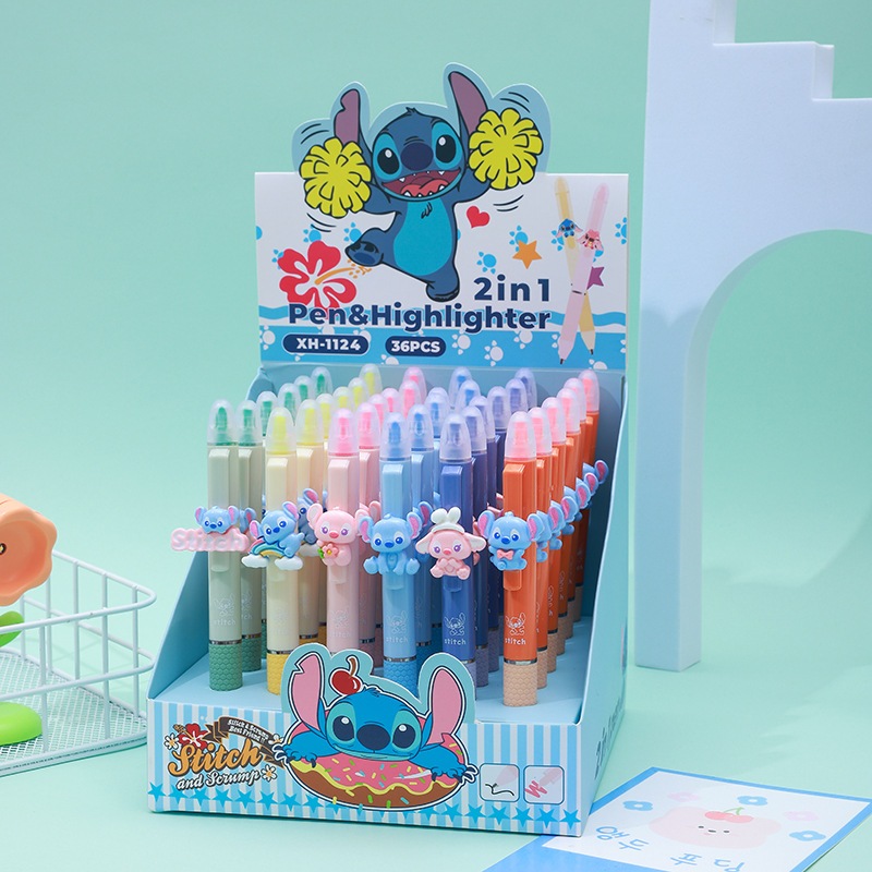 

{Stitch} (1 pcs) Set Pen Akrilik dan Highlighter Lucu dan Imut Karakter Stitch No. XH-1124