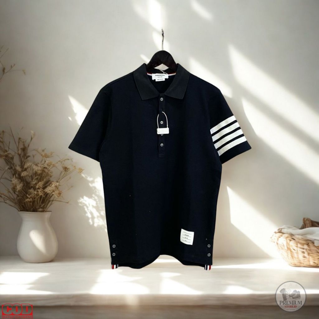 Kaos Polo Pria Import Lengan Pendek Aksen Garis Stylish | Ukuran S-XXL