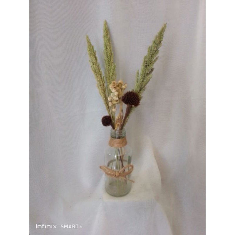 set bunga vas botol tali rami/vas bunga/vas mini/bunga kering/dreid flower/bunga kering/bunga hiasan