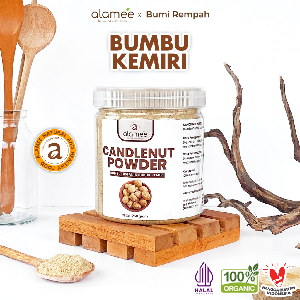 

ALAMEE Kemiri Bubuk Candlenut Seasoning Powder Bumbu Dapur Organik Masak Murni Tanpa Campuran 250g