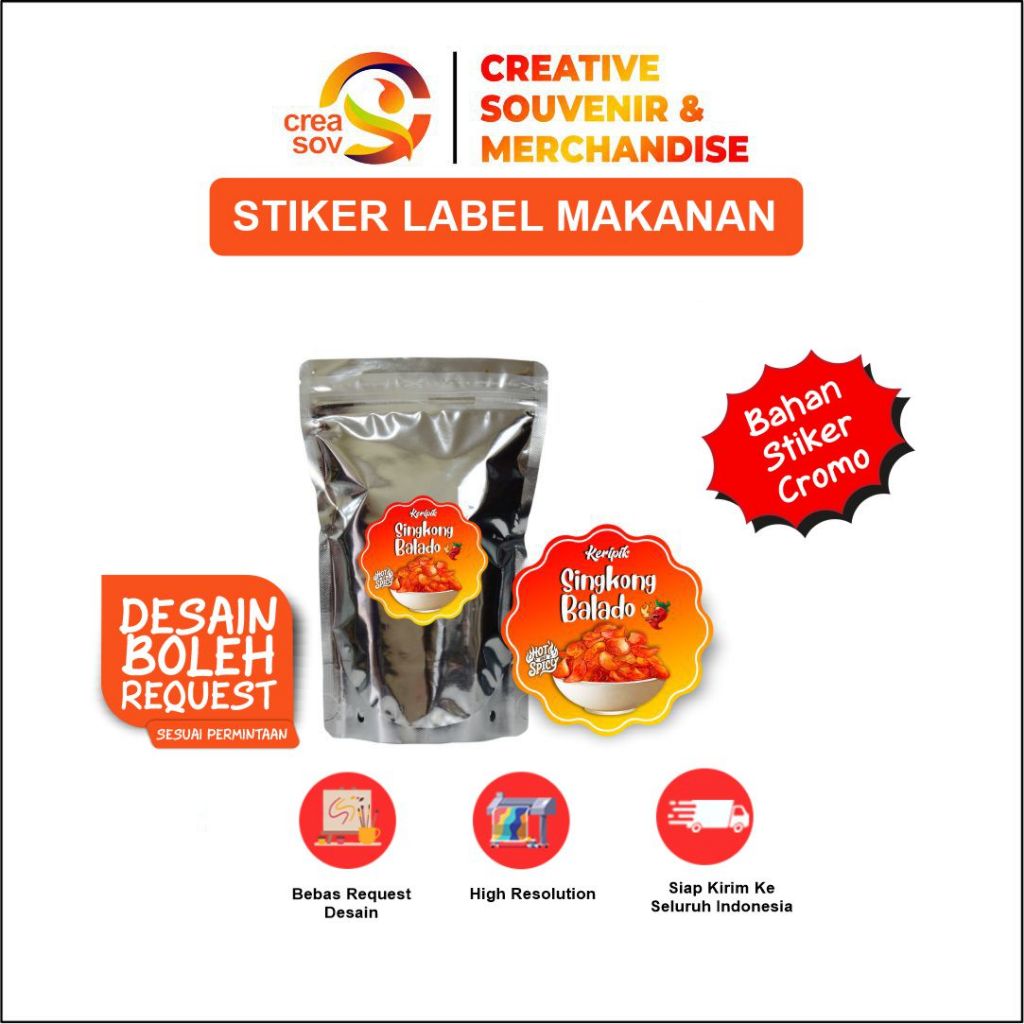 

Creasov – Sticker Keripik Singkong Balado Bulat Label Makanan Murah Cetak Stiker Cromo Murah Costum