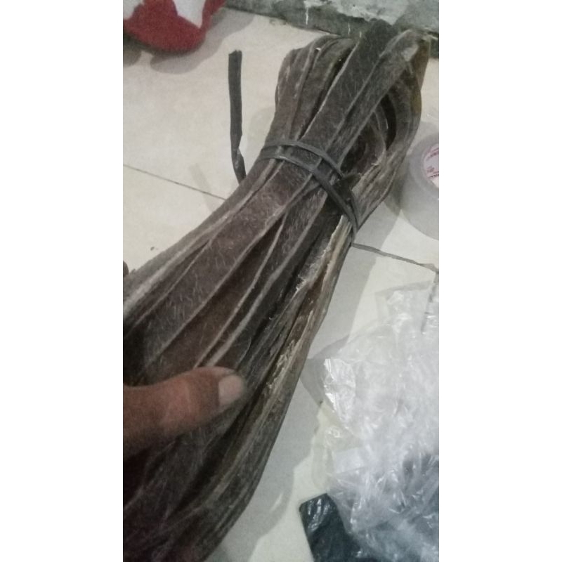 

tali.lebar 2 cmxpajang13meter. dari kulit kerbau