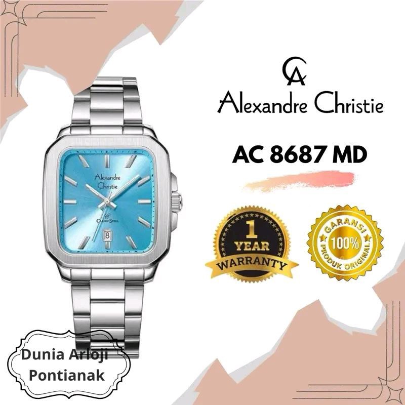 [DUNIA ARLOJI PONTIANAK] AC 8687 Jam Tangan Alexandre Christie Seri AC 8687 Crystal Quartz Stainless