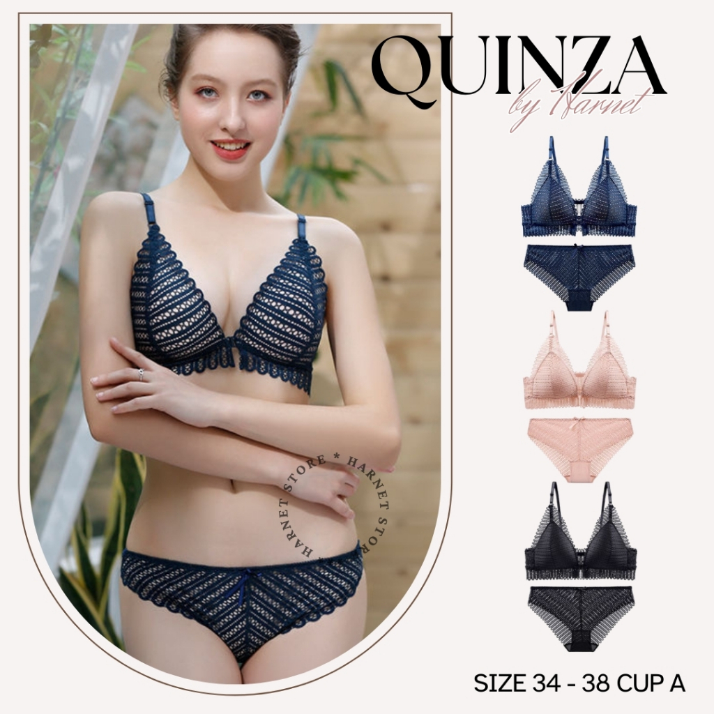 QUINZA Bra Set Bh Braa Bha Setelan Renda Kait Depan Tanpa Kawat  Cup AB Size 34-38 - HARNET