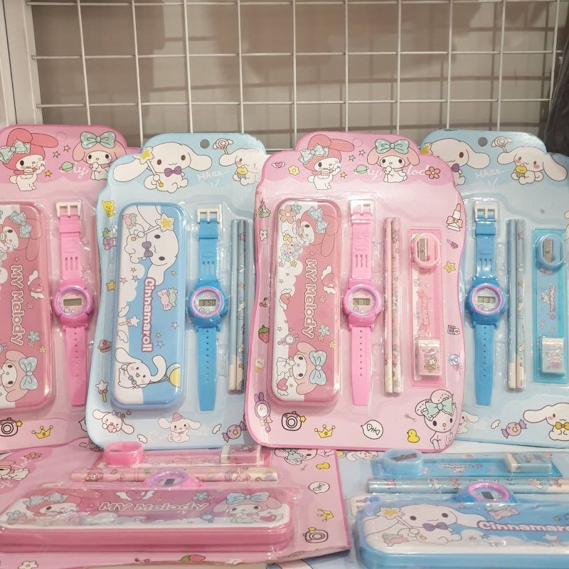 

Set alat tulis jam tangan sekolah karakter sanrio cinnamaroll My melody / setelan tempat pensil karakter / setelan alar tulis isi 7pcs