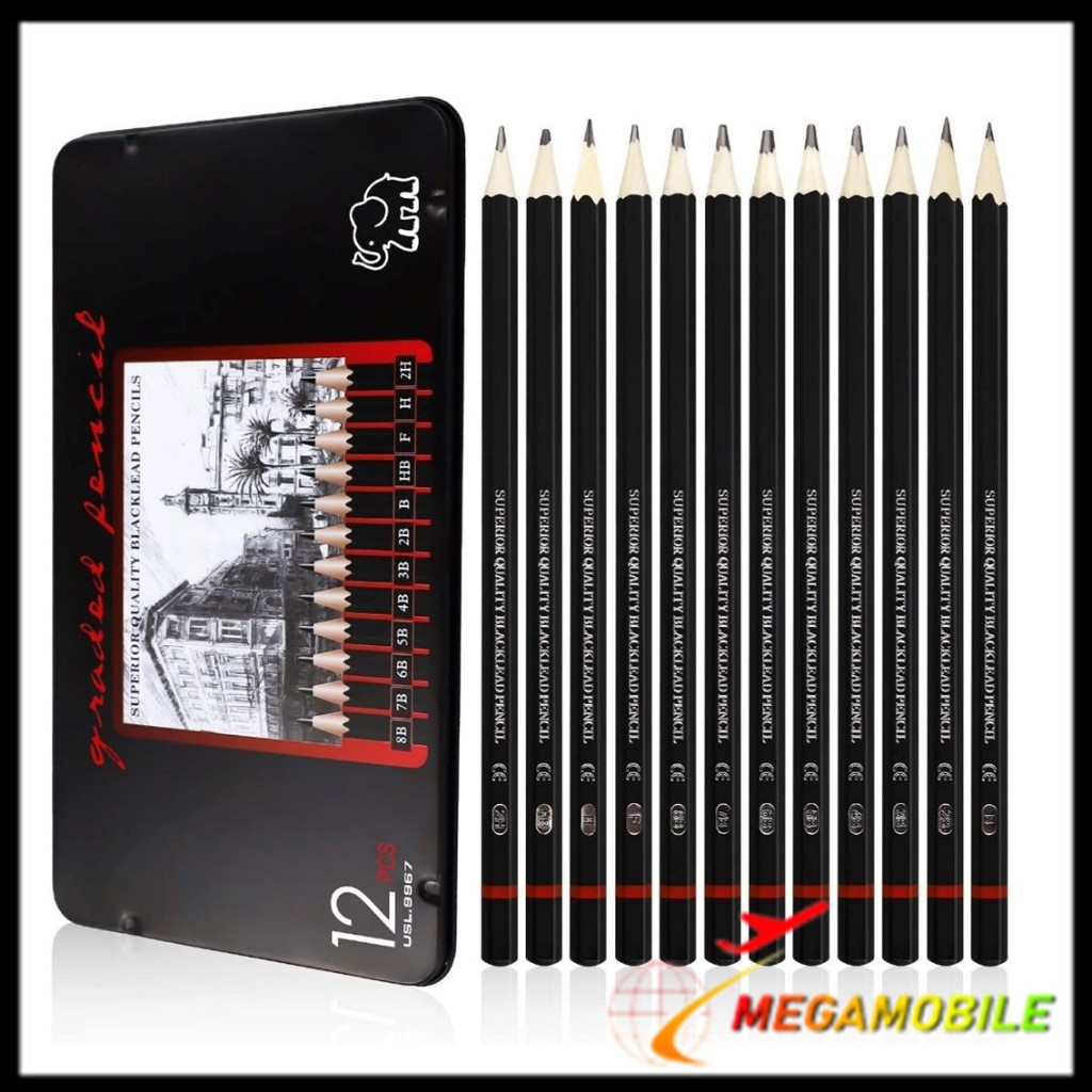 

MM 12 pcs Pensil Gambar Sketsa Set Lengkap 2H H F B HB 2B 3B 4B 5B 6B 7B 8B Charcoal Pencils Set Perlengkapan Lukis