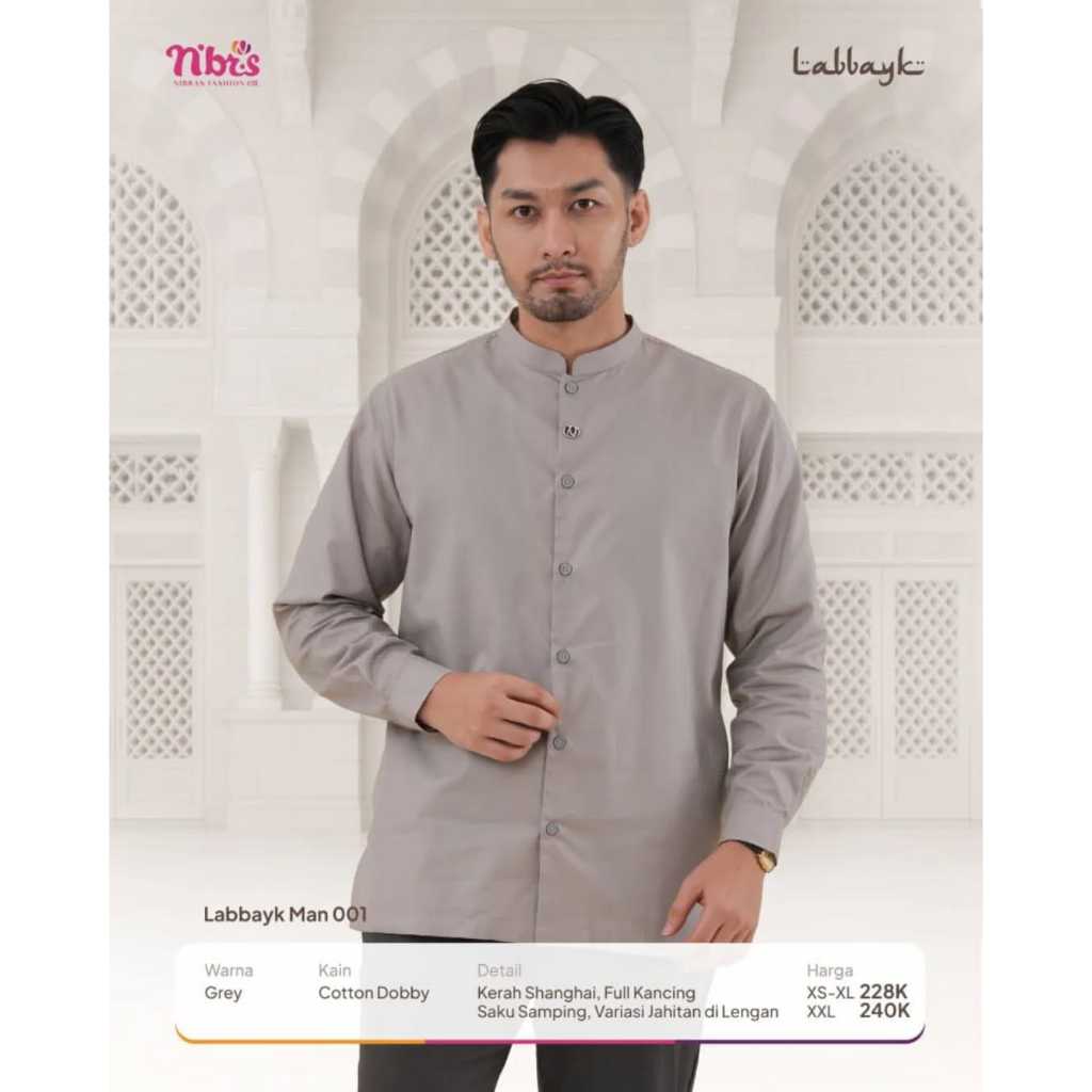 KOKO NIBRAS TERBARU LABBAYK MAN 001 / KOKO LENGAN PANJANG NIBRAS / BAJU MUSLIM PRIA / KOKO BRANDED O
