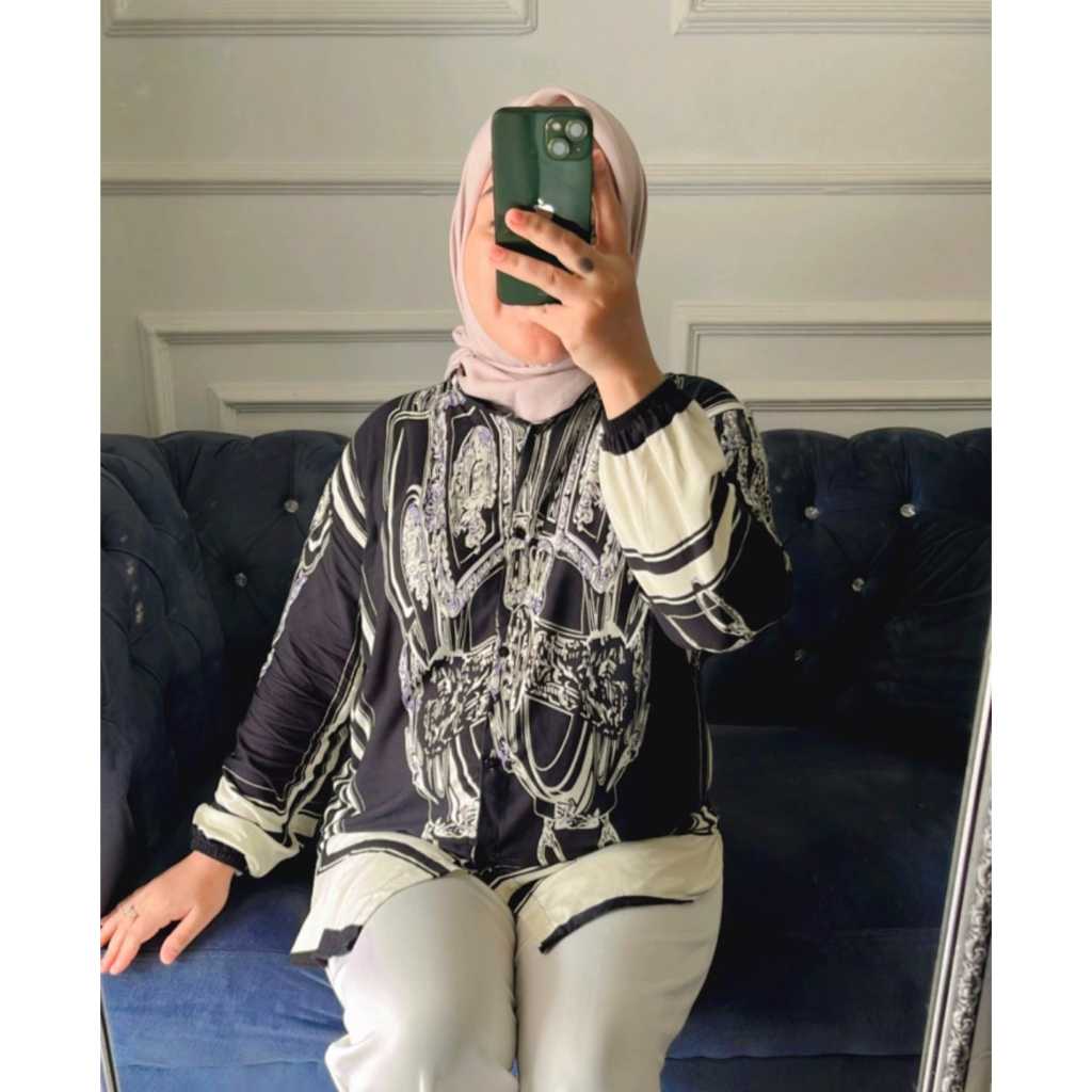 kemeja blouse Wnita oversize "VIRAL" tiktok rayon atasan motif Keginian mewah