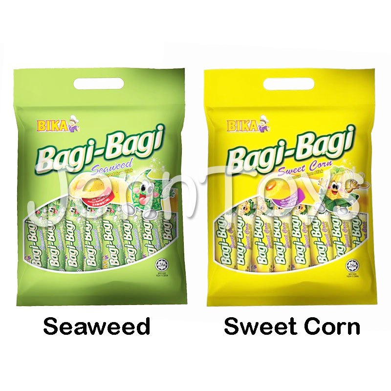 

Bika Bagi-Bagi Sweet Corn Flavoured Corn Stick 100g (Isi 10Pcs) Bika Bagi Bagi Seaweed Corn