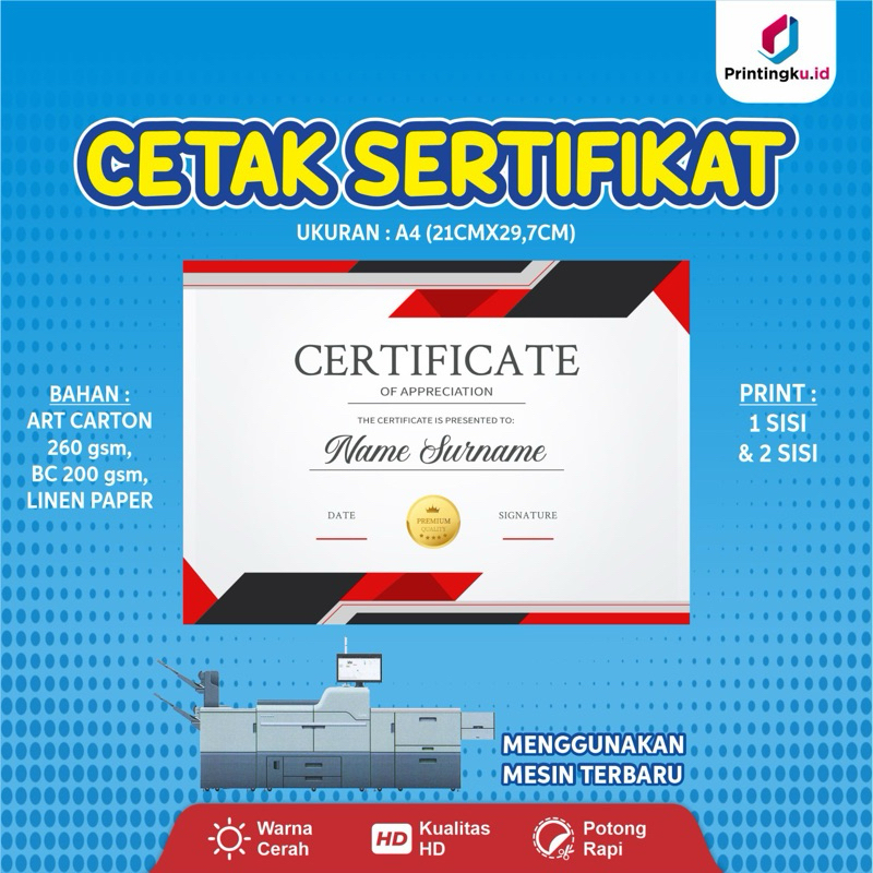 

CETAK SERTIFIKAT CUSTOM A4 | SERTIFIKAT LINEN