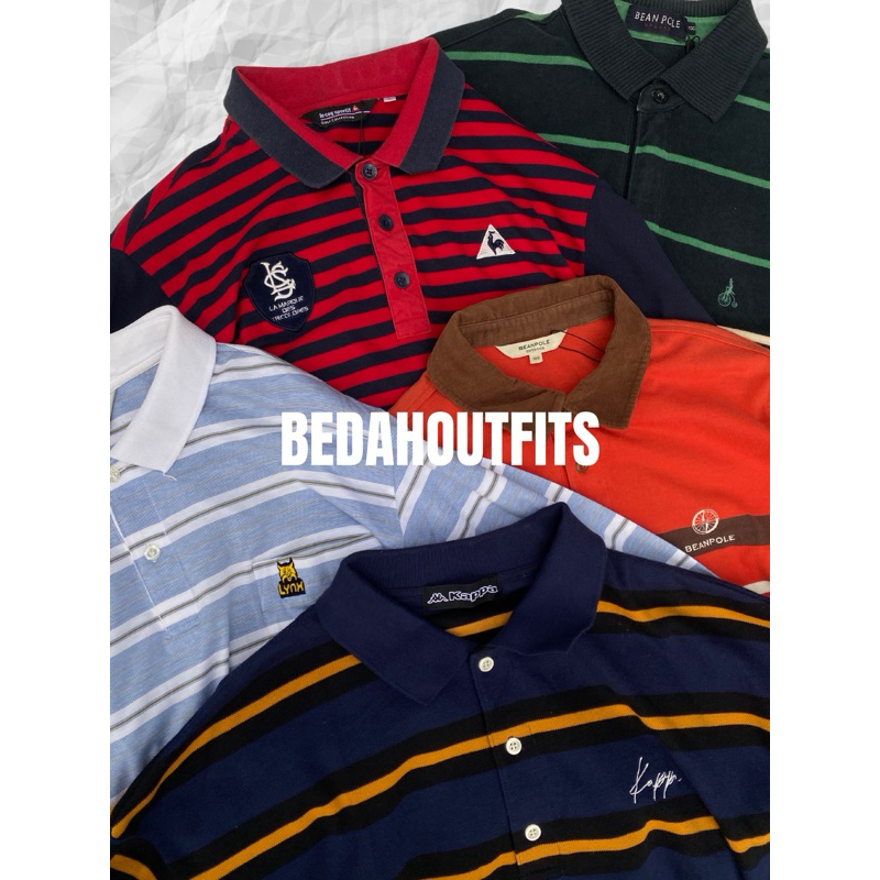 STRIPE RUGBY SHIRT (KAOS BAJU POLO KERAH GARIS SALUR LENGAN PANJANG PRIA / WANITA UNISEX ORIGINAL NE