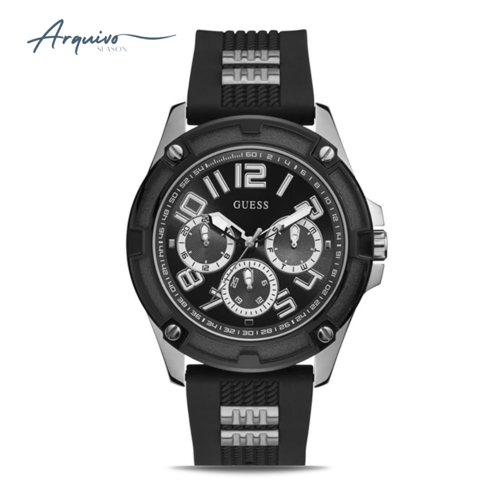 Jam Tangan Guess Pria Delta Chronograph Rubber Black Sporty Casual Original GW0051G1