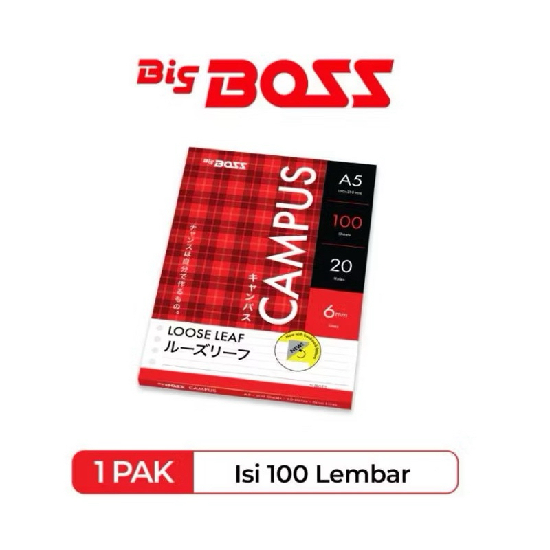 

[1 Pack] BigBoss Loose Leaf A5 100 Lembar - Reffil Kertas Binder Berlubang Big Boss Campus