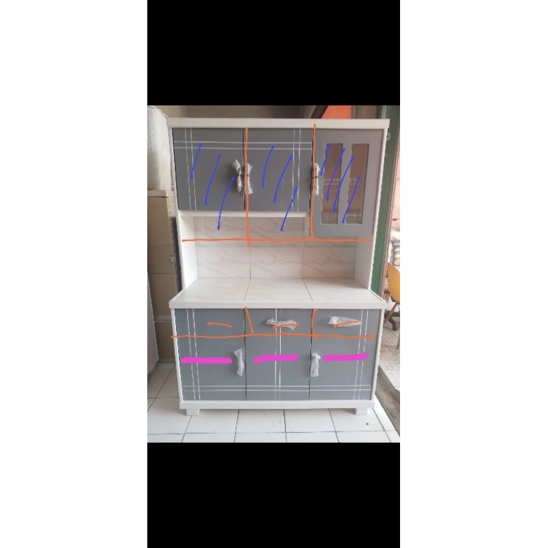 CUSTOM RAK PIRING 3 PINTU KACA + KUNCI + LACI