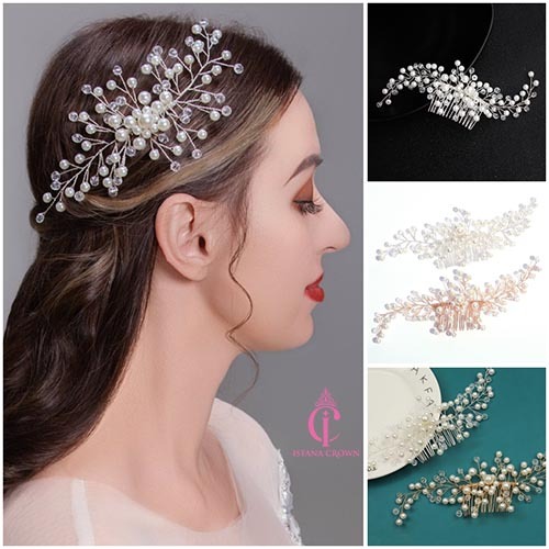 Sirkam Emas dengan Mutiara - Tusuk Konde Aksesoris Rambut Pengantin