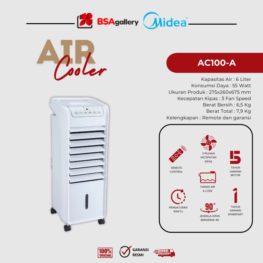 MIDEA KIPAS ANGIN PENYEJUK / MIDEA AIR COOLER AC-100 A / AIR COOLER MIDEA KAPASITAS 6LT