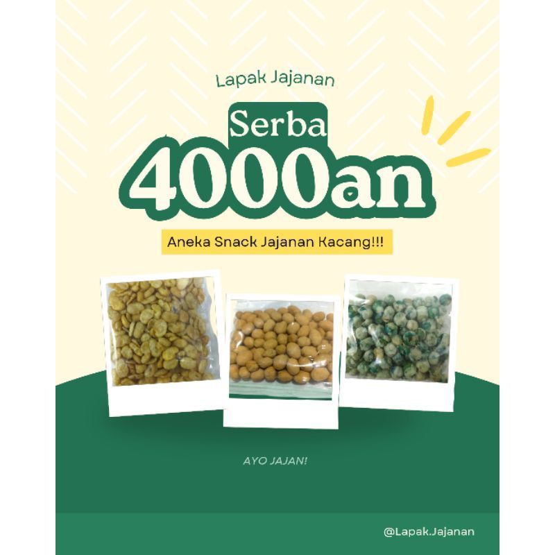 

Jajanan Snack Grosir Termurah [Serba 4 Ribu] JAJANAN KACANG HARGA MURAH - Snack Jajanan Murah Renyah Gurih Nikmat