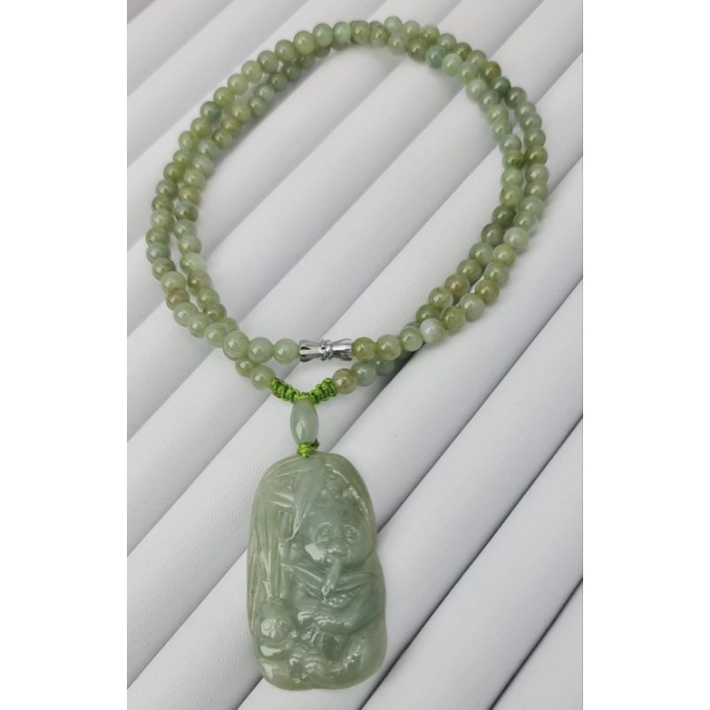 Giok Asli Grade A Kalung Liontin DIY ukir panda bambu