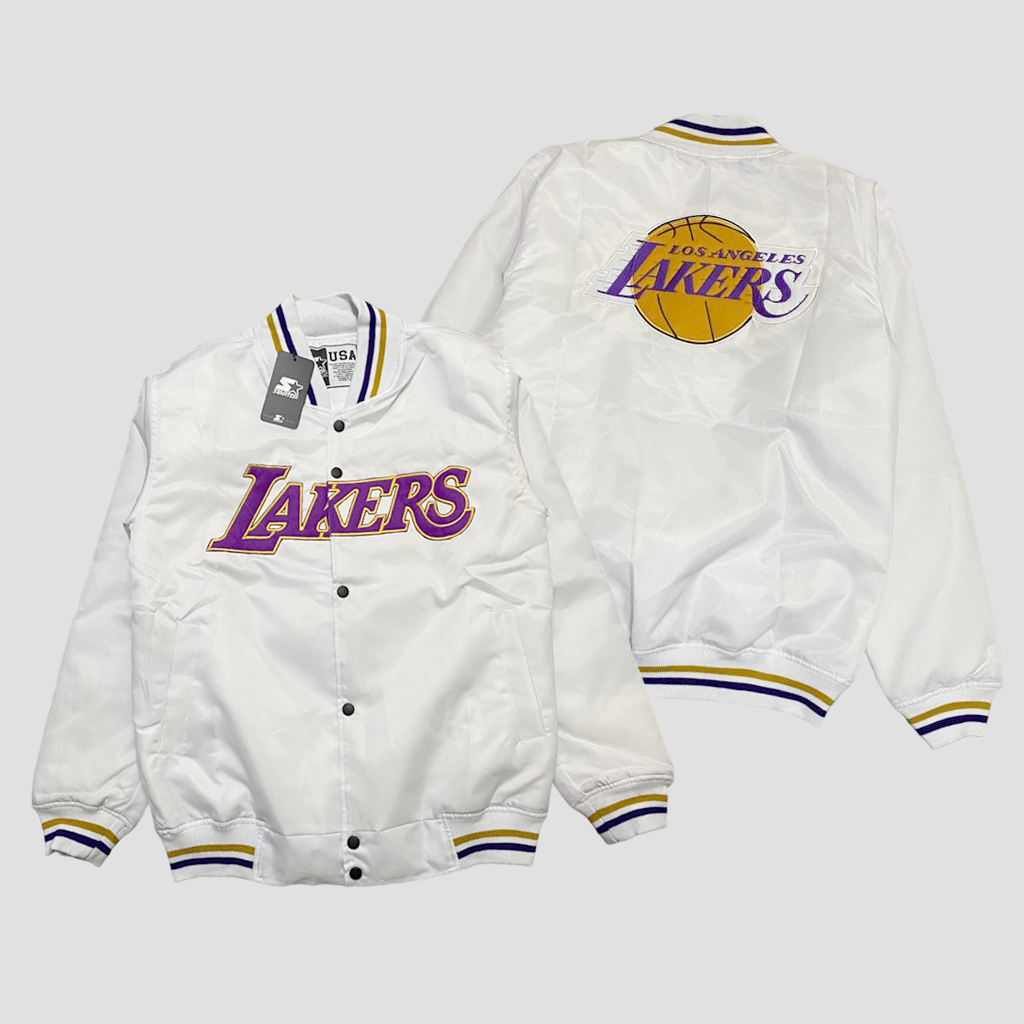 Varsity Baseball Bisbol Jaket Pria Wanita Kekinian Kece Lakers White Jaket Sunmori Original