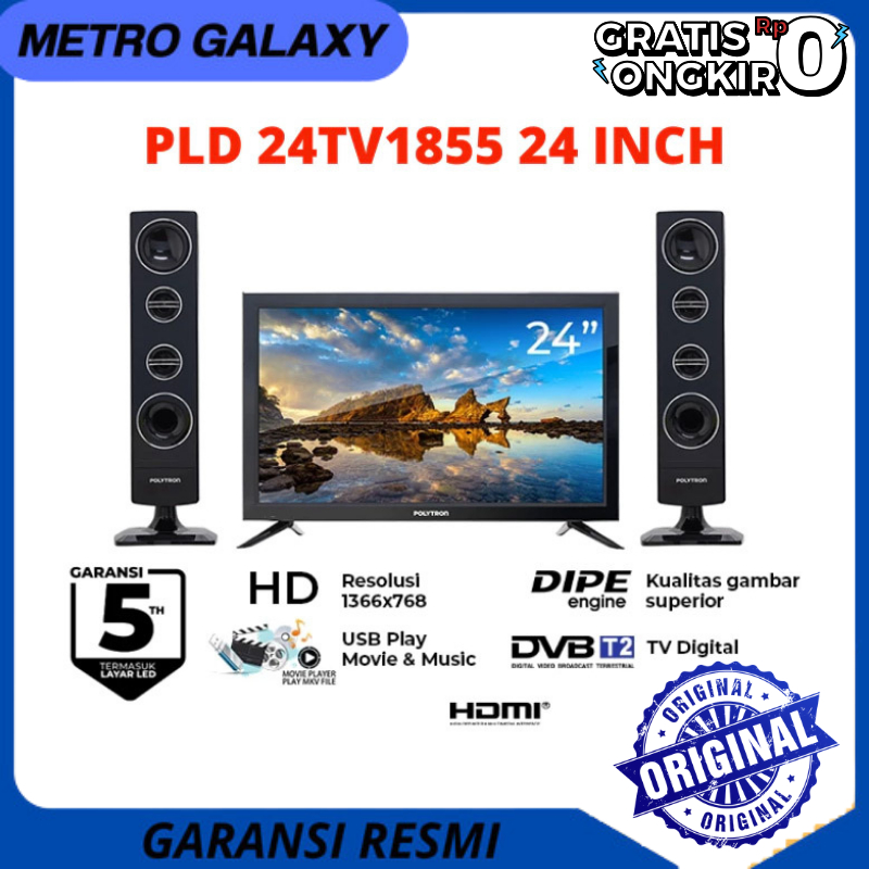 TV Polytron LED Digital TV 24 Inch 24TV1855 + Tower Speaker