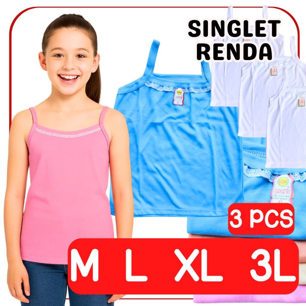 3 PCS Kaos Singlet Renda Wanita Anak Remaja Dewasa Nyaman Melar GRIYO DALEMAN99