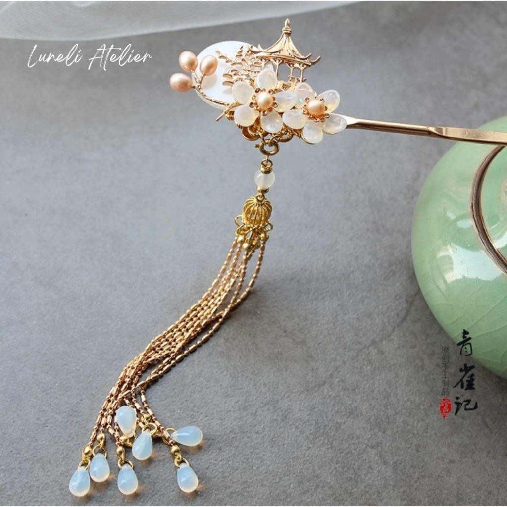 Hairpiece Tusuk Konde Rumah & Bunga Jepang Emas Sincia Sangjit/ Hairpiece Sangjit Gold