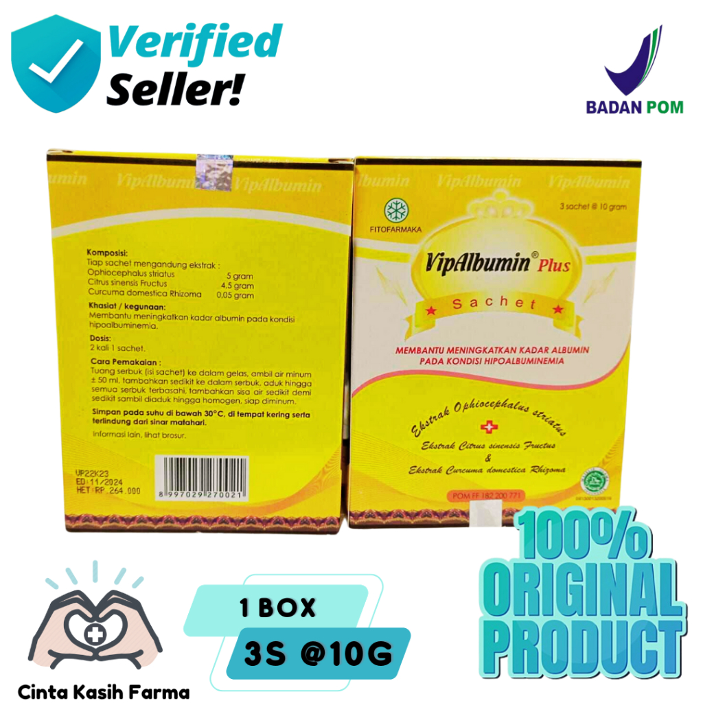 Vipalbumin Plus Obat Tradisional Ekstrak Ikan Gabus Box 3 Sachet 10g Penyembuhan Bekas Luka