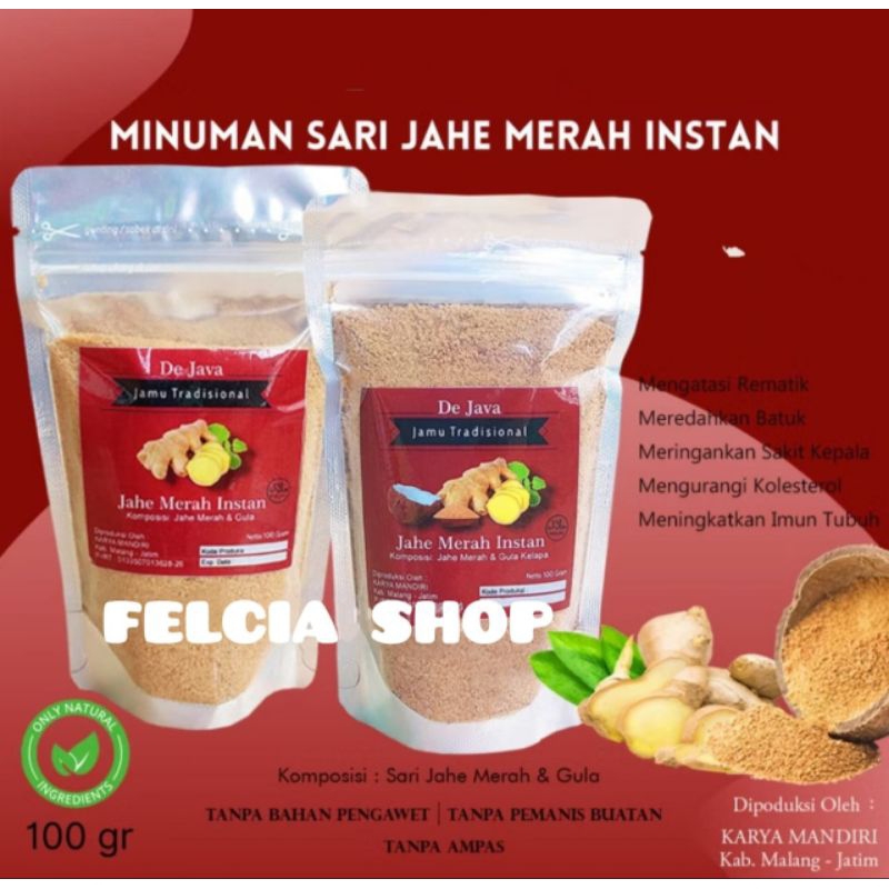 

Jahe Merah Instan Dejava Jahe Merah Bubuk Tanpa Ampas 100gr Herbal