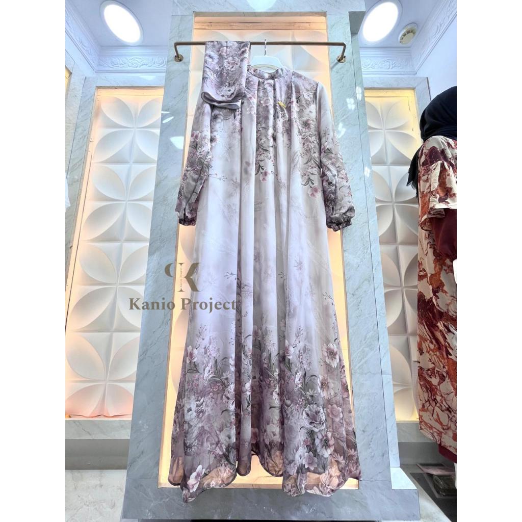 Gamis Dress Motif Bunga Set Hijab | Gamis Ceruty Babydoll | Gamis + Kerudung