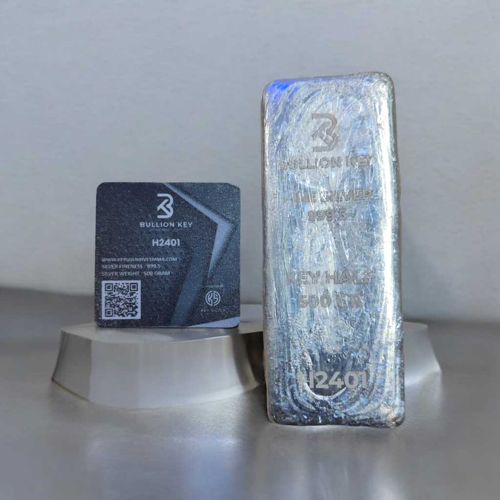Perak Murni 999.5 -500 Gram - Bullion Key Silver Bar | Batangan Logam Mulia Sertifikat Resmi